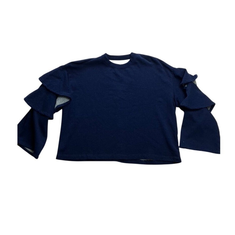 AG Adriano Goldschmied Navy Blue Tiered Ruffle Sleeve Sweatshirt V-Back Cutout S